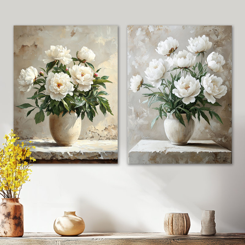 Vase en pivoines et fleurs murales Simplicity, 32" H x 48" W