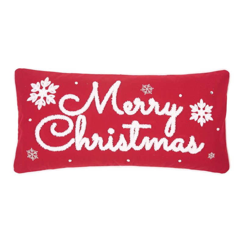 Red & White Christmas Embroidered Throw Pillow
