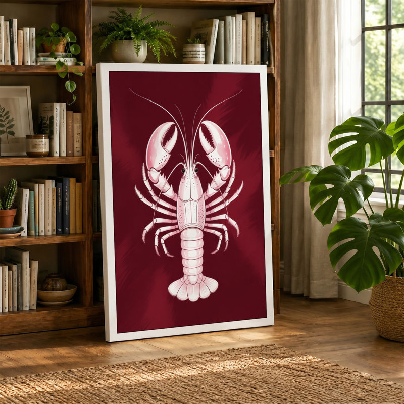 Heraldic Lobster Art Deco - Wrapped Canvas, 30x20 - 76.2 x 50.8 cm, Teal Border