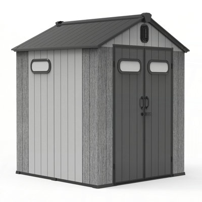 6X6 FT Outdoor Resin Storage Shed, Waterproof Plastic Garden Shed with Lockable Door, Windows & Vents, Outside Storage Tool Shed for Patio Furniture, Lawn Mower, Bike