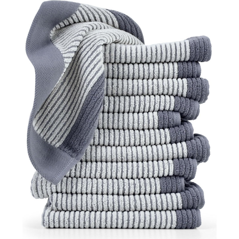 Gants de toilette en coton jacquard tissé à 100 %, serviettes de toilette et de nettoyage douces et absorbantes en tissu éponge avec bordure renforcée