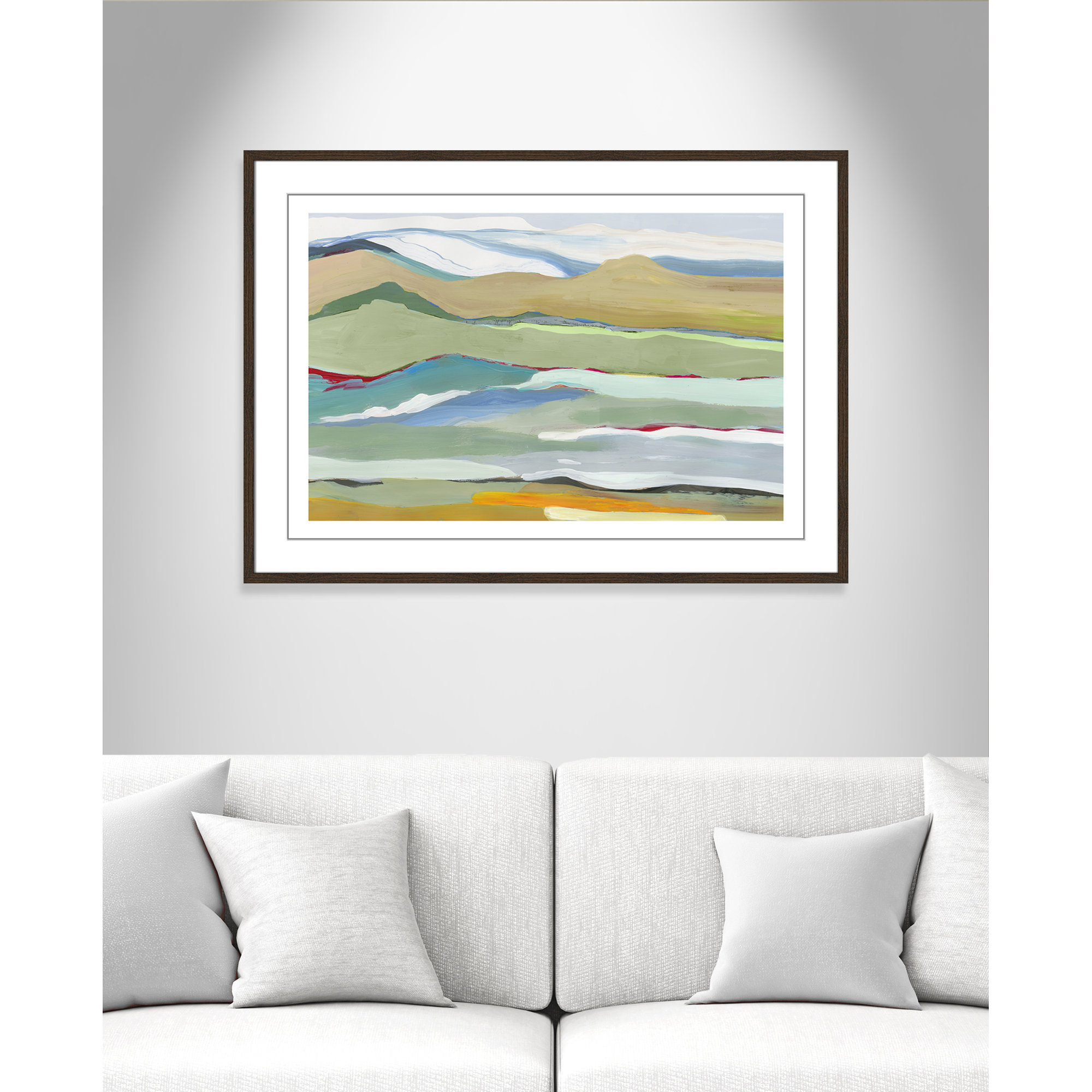 Goodbye Summer on the Hills - Picture Frame Painting, 29.5" H x 41.5" W x 0.75" D, Walnut Wood Framed