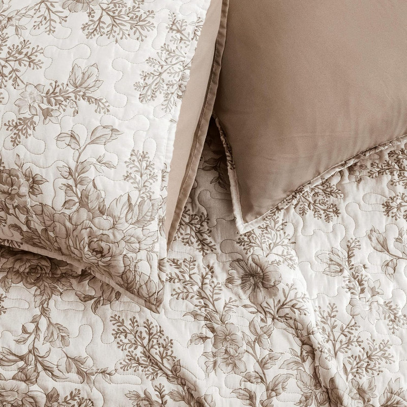 Ensemble de courtepointe réversible en coton à imprimé floral avec taies d'oreiller assorties pour une décoration de chambre de style varié