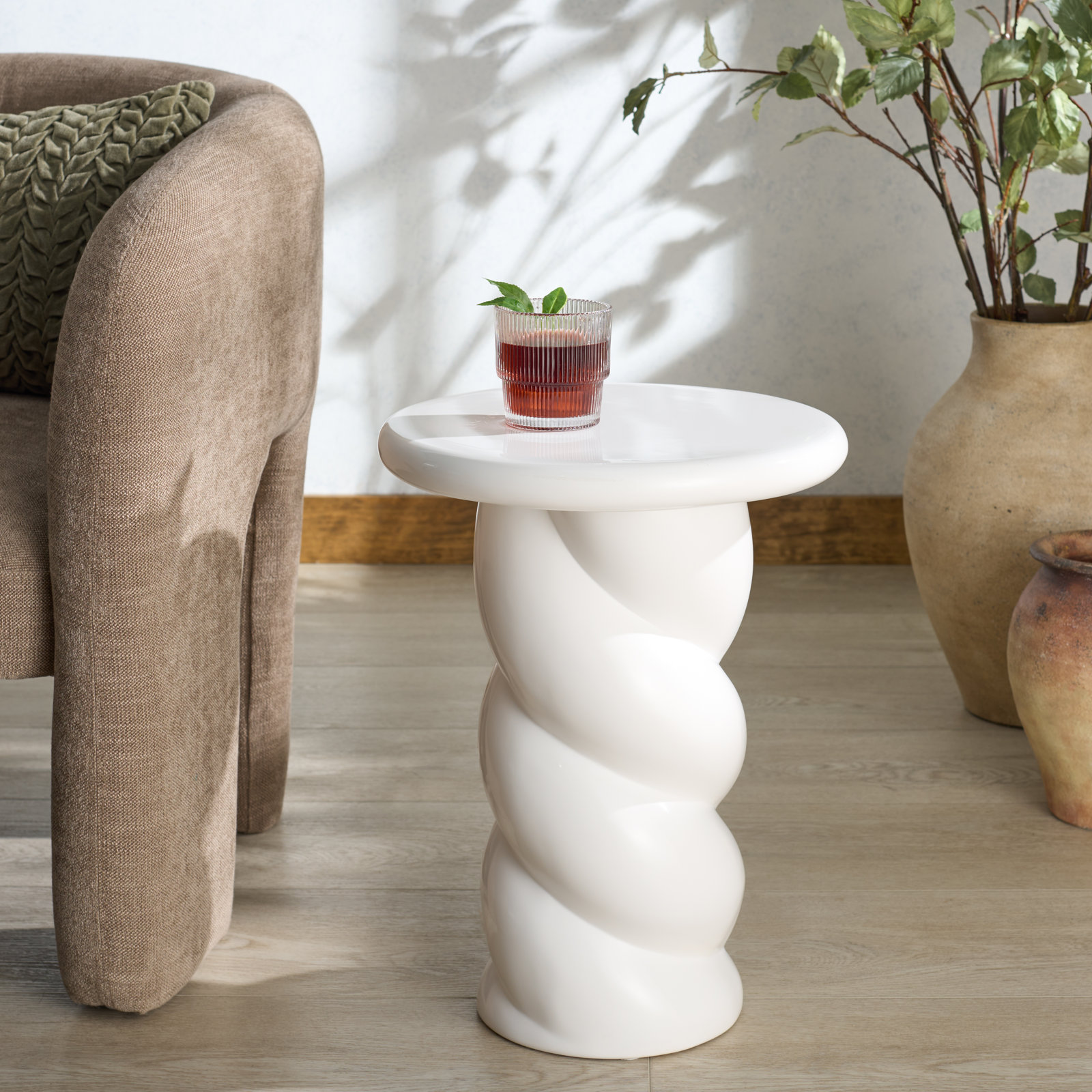 Noelly Concrete Accent Table, White