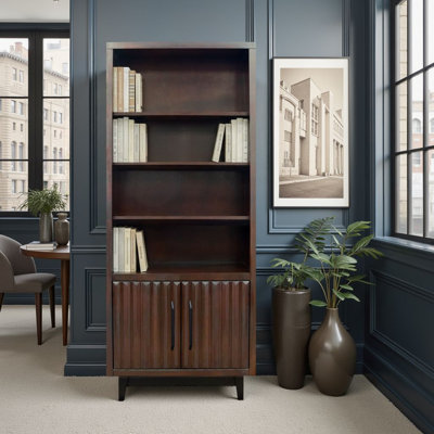 Poularies Solid Wood 3-Shelves 78 inch high Standard Bookcase with Storage Cabinet, No Assembly Required