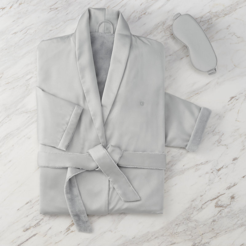 Clean Design Home Satin Robe And Eyemask Gift Robe Set, Gray Fog, L