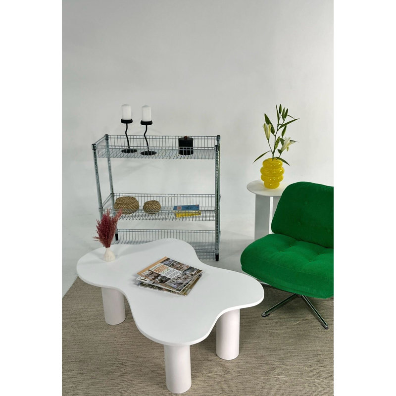 Elegant White Coffee Table, 43.3 x 15.7 x 27.6 inches | 100% MDF with Polyurethane Lacquer Finish | Modern Abstract Design for Living Room, Stylish and Durable Addition to Your Home Decor
