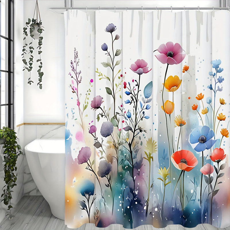 Floral Shower Curtain with Hooks Included, 72"H x 72"W