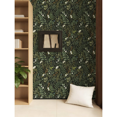 Dark Green Fern Botanical Self-Adhesive Vinyl Shelf Liner, 17.5X117 Inches - Removable, Waterproof Drawer And Wall Liner For Kitchen, Bathroom, Crafts