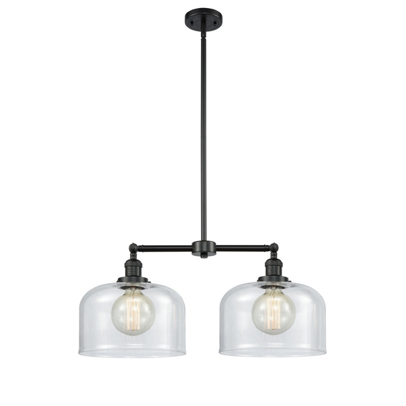 Éclairage pour îlot 2 lumières de 21 po à 21 po Bell, Noir mat, Ampoule non incluse, Plaqué couleur fumée