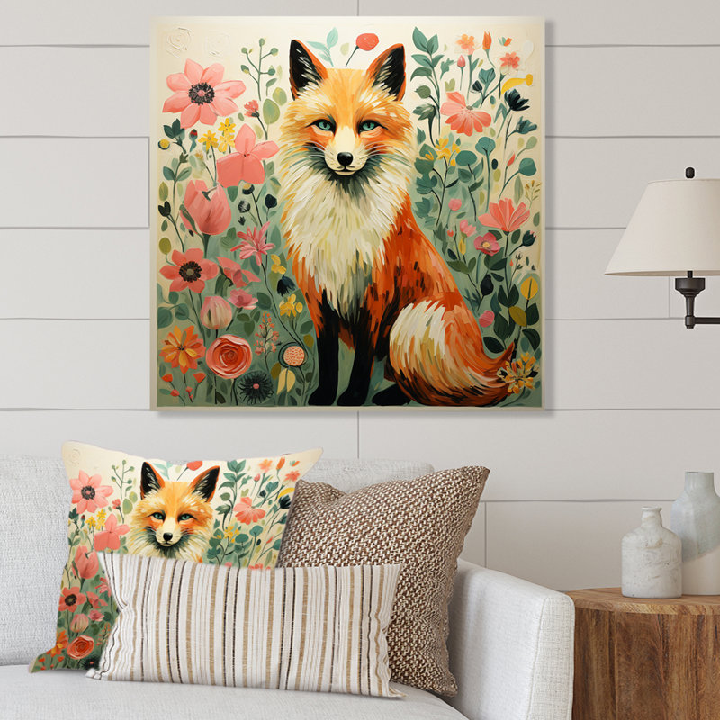 Minimalisme, renard, portrait, fleurs III, H 36 po x l 36 po