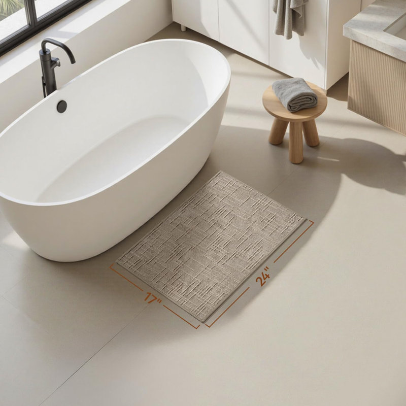 Bath Mat Non Slip Super Absorbent Quick Dry Bath Mats For Bathroom Floor Rubber Backing Washable Bathroom Rugs Modern Woven Jacquard Mat, Beside Tub Bath Rugs, 17" X 24", Brown