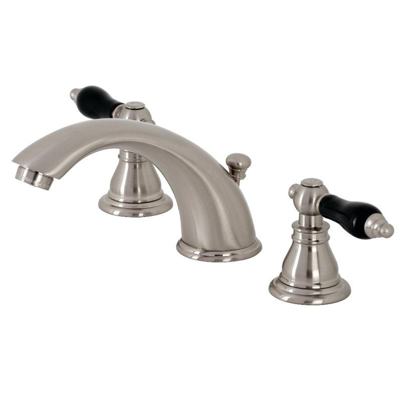 Kingston Brass Duchess Two-Handle 3-Hole Deck Mount Widespread Bathroom Faucet with Retail Pop-Up Drain, Brushed Nickel