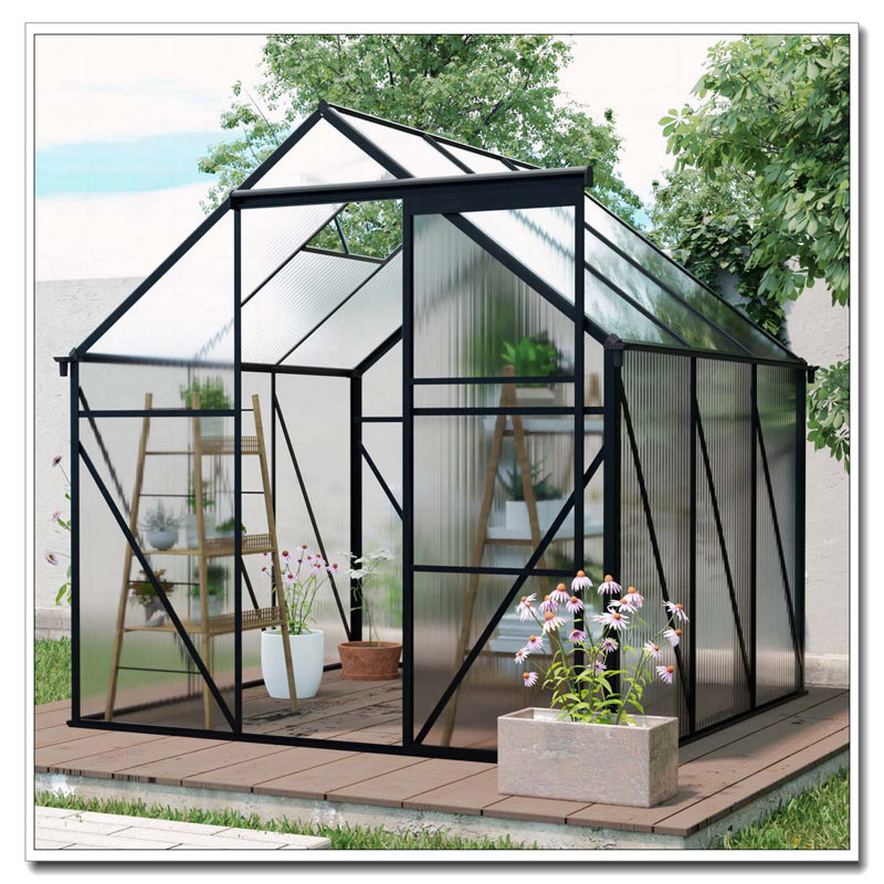 6X6FT-NOIR Serre en polycarbonate surélevée et ancrage serres en aluminium robuste pour cour extérieure en toute saison (W540S00002)