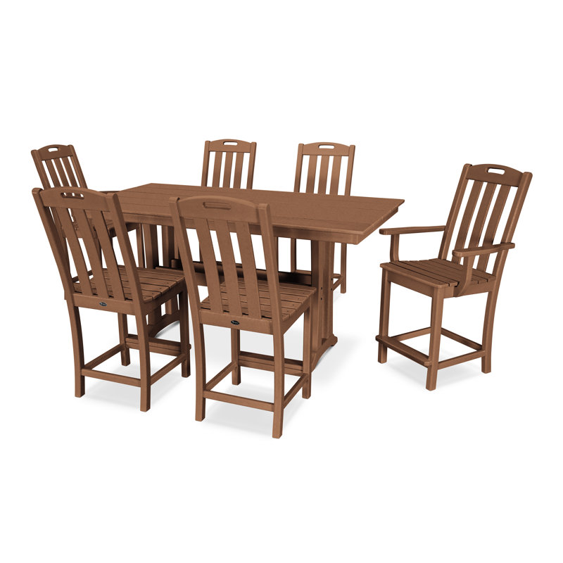 Yacht Club 7-Piece Farmhouse Trestle Counter Set, Tree House