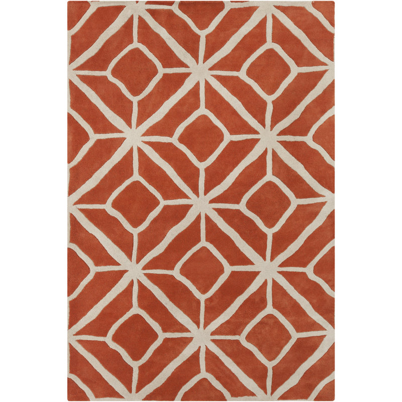 Borset Authentic Hand-Tufted Handmade Orange & Cream Modern Geometric Design Wool Area Rug, Rectangle 5' x 7'6"