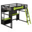 Lit mezzanine double avec bureau, tablettes de rangement et lumières DEL, lit mezzanine en bois avec ports USB et panneau perforé-1812795126