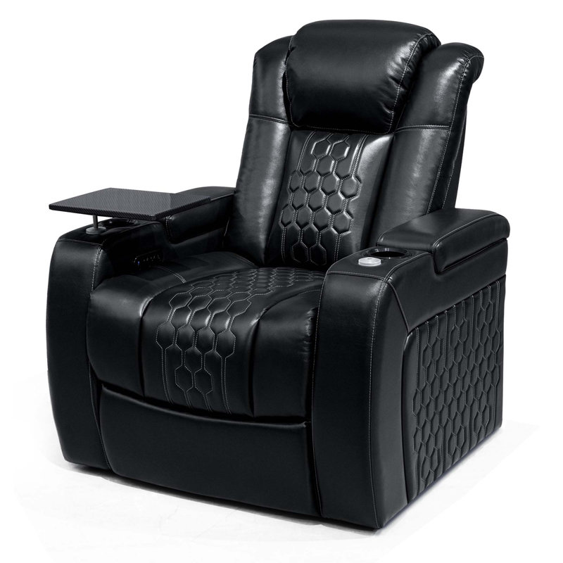 Fauteuil inclinable électrique de 37,8 pouces avec cuir nappa de grain supérieur, relaxation réglable, charge intelligente et éclairage à DEL RVB dynamique