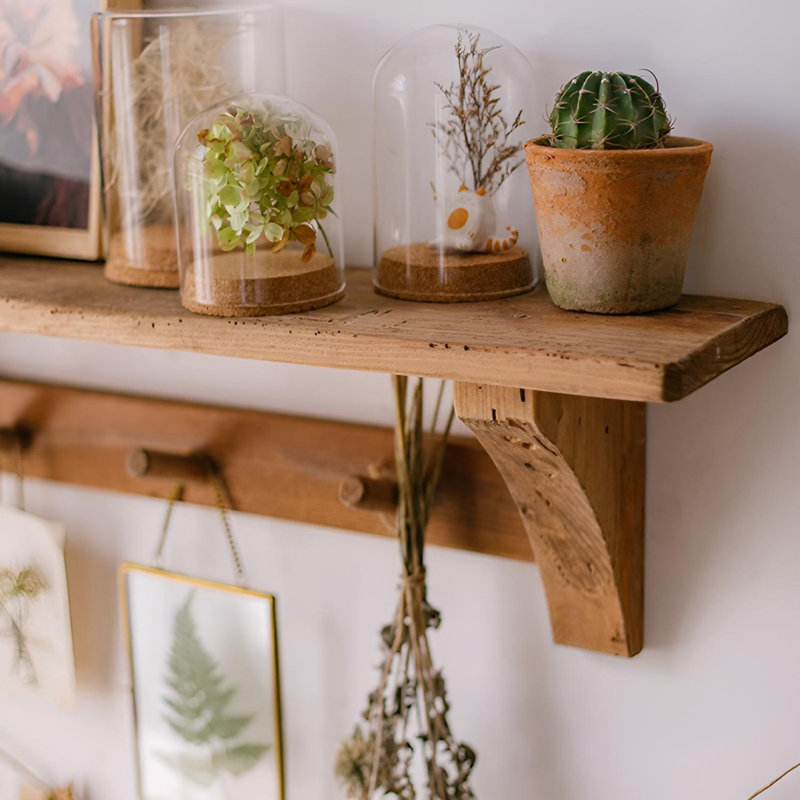 Rustic Solid Wood Wall Shelf, 8.66" H x 39.37" W x 6.49" D
