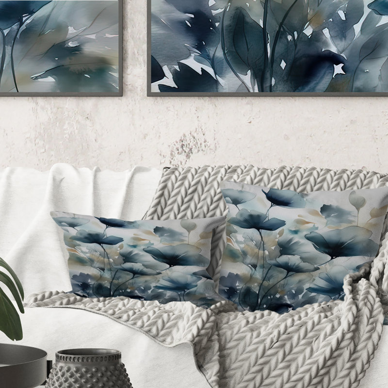 Coussin Blue Leaf Foliage And Flowers III - Leaves