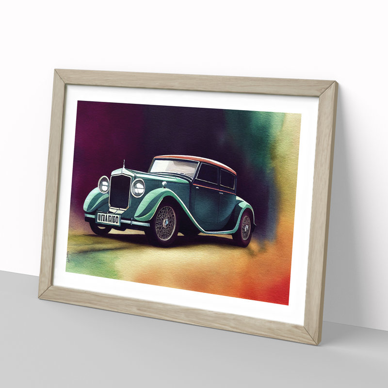 Watercolour Classic Car - Single Picture Frame Painting, Oak, 46cm H x 64cm W x 2cm D