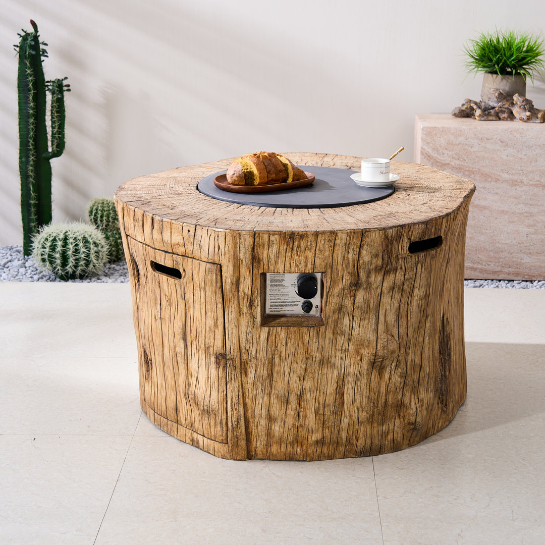 Demetrius Round Inorganic Mineral Powders Propane Smokeless Fire Pit Table with Hidden Fuel Tank Direct Wicker