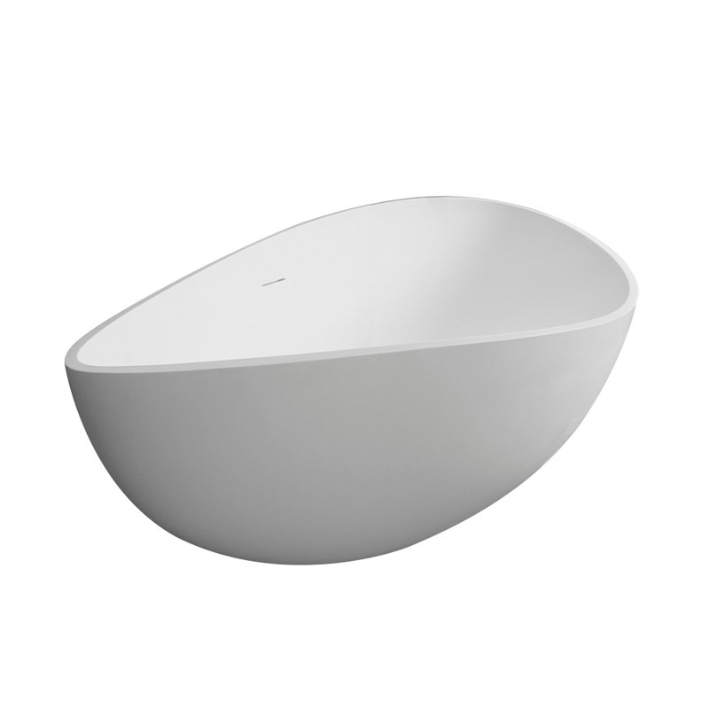 Baignoire autoportante de 63 po à surface solide, baignoire de trempage autoportante en résine d'ingénierie de luxe avec trop-plein et bonde escamotable