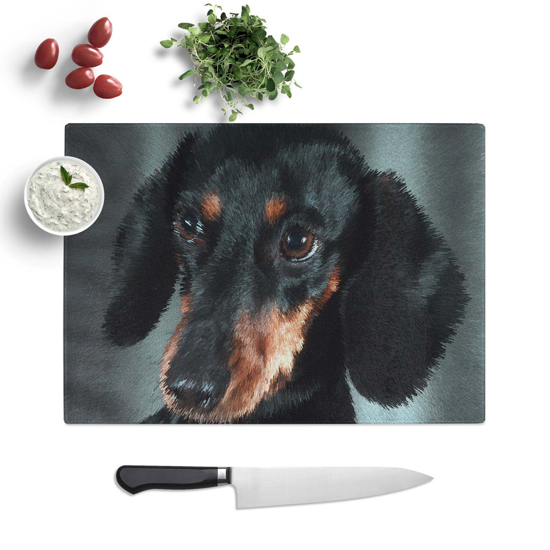 Tempered Glass Portrait of a Dachshund Dog Chopping Board