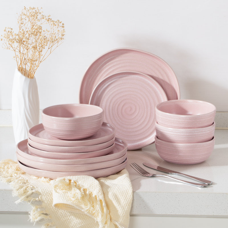 Ensembles de vaisselle et assiettes 12 pièces Famiware Pluto, Rose clair
