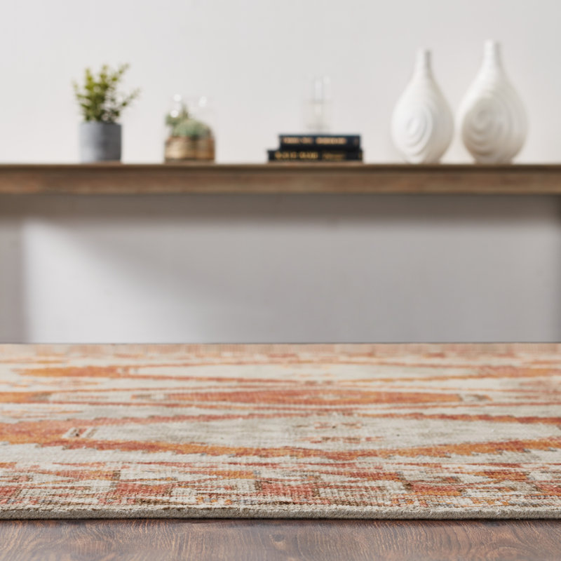 Tribal Elegance Orange/Rust/Grey Hand-Knotted Wool Area Rug, Rectangle 4' x 6', Orange