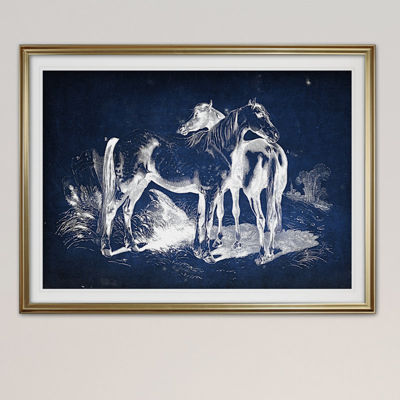« équin plate v », impression, Cadre doré, H 27 po x l 39 po x P 2 po, Pas de tapis