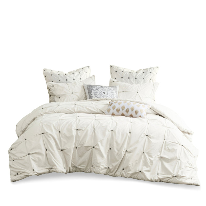Housse de couette blanche en coton pour lit double / grand, avec broderie élastique avec ornement splendide