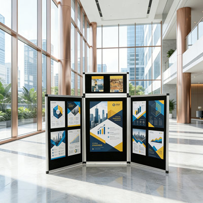 Foldable 3+1 Bulletin Board, Aluminum Display Board With Portable Carrying Bag