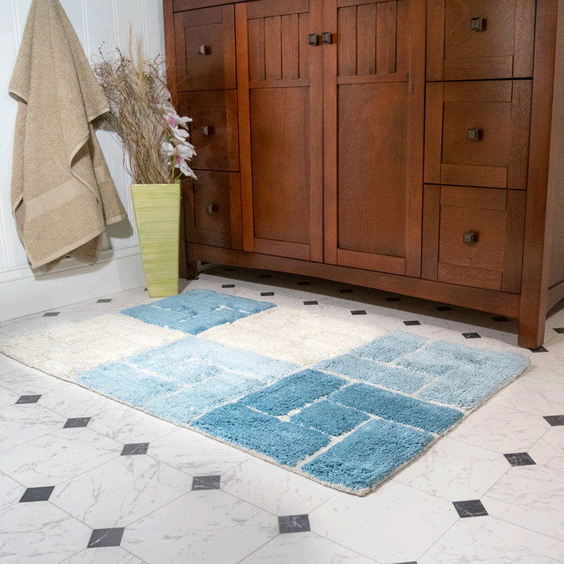 Classic Color Cotton Blend Non-Slip Bath Rug, Aquamarine