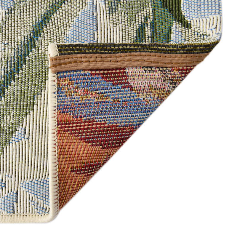 Blue Floral Tropical Birds Stain-Resistant Synthetic Rug, 10' x 12'