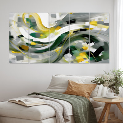 «Yellow Green Abstract Abstract Perspectives I» sur métal 5 pièces