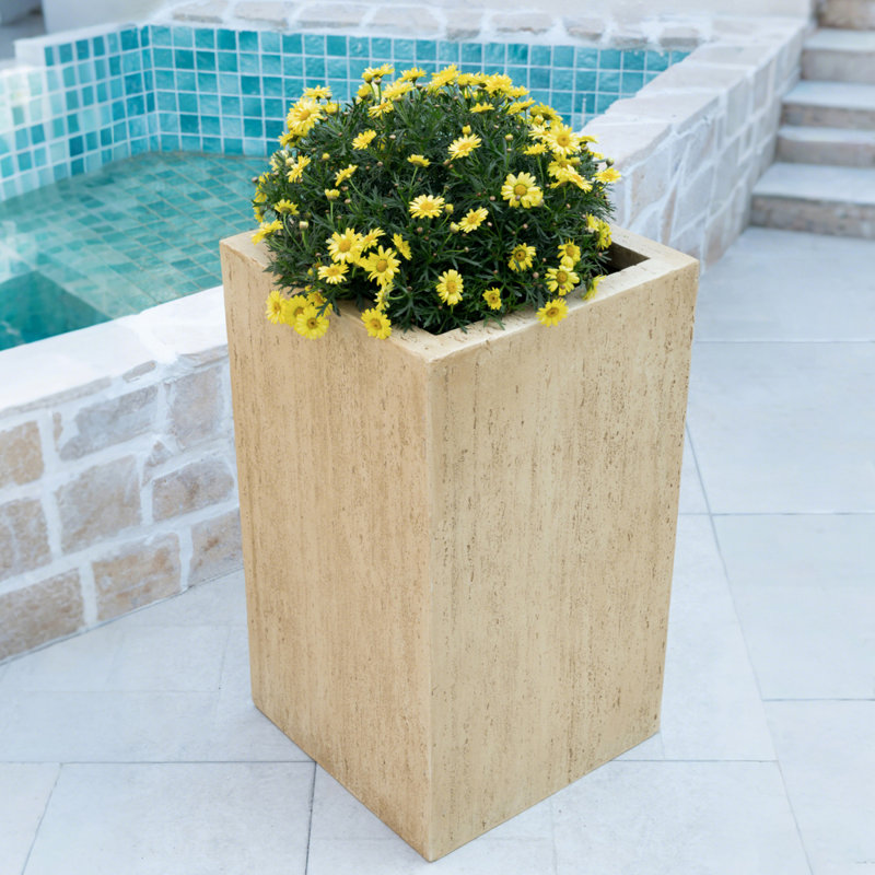 Boîte à fleurs rectangulaire faite à la main MGO, H 27 po, travertin, H 27,04 po x l 15,54 po x P 15,54 po, Brun antique