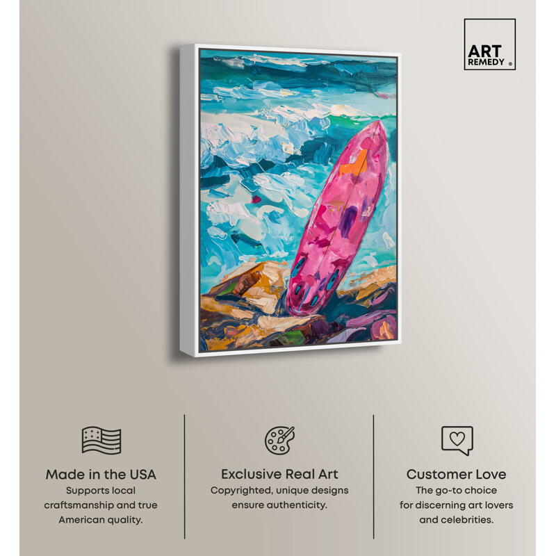 Vibrant Coastal Wave Print on Canvas with White Frame