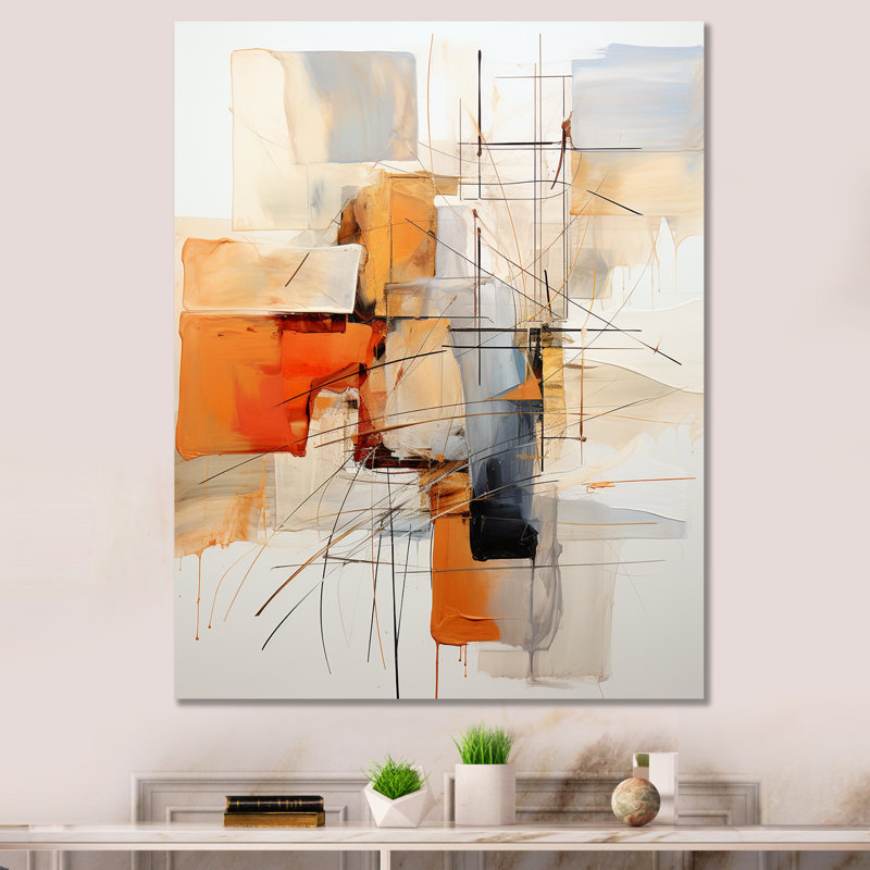 Orange orange et gris, art abstrait sur toile, H 40 po x l 30 po, Toile tendue, Sans cadre