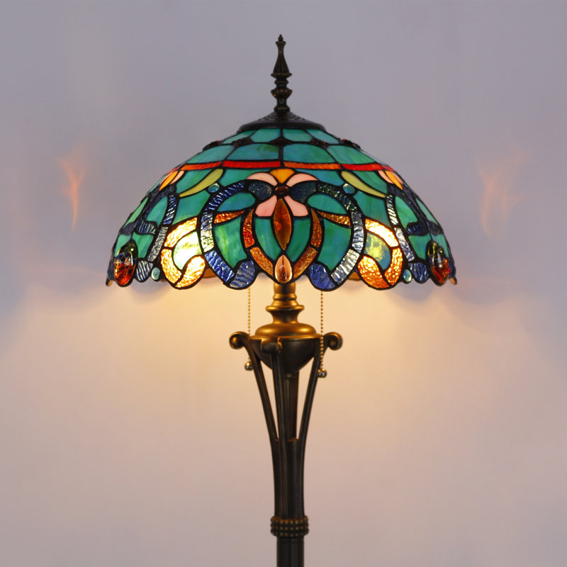Tiffany Floor Lamp Blue Green Stained Glass Jewelry Baroque Standing Reading Light 16X16X70 Inches Antique Pole Corner Lamp Decor Bedroom Office Living Room