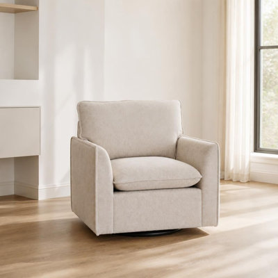 Fauteuil pivotant à 360°, fauteuil carré confortable, fauteuil club rembourré avec base pivotante en métal, fauteuil moderne du milieu du siècle pour salon, chambre, coin lecture, bureau, réception, revêtement respirant avec coussin épais et rembourré