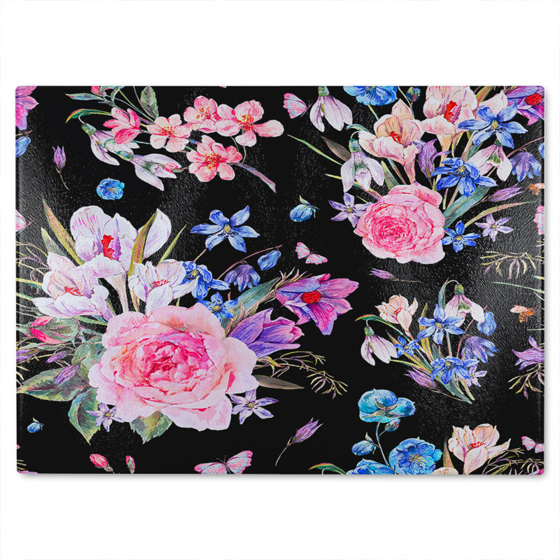 Flowers Glass Chopping Board, 28cm L x 20cm W