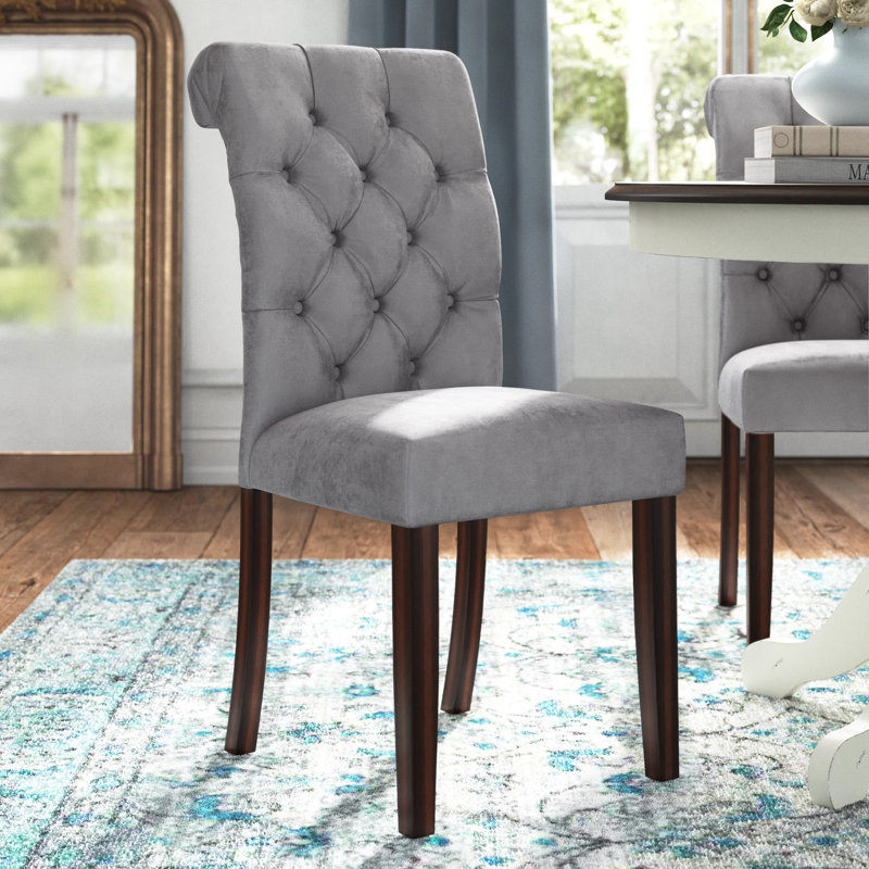 Ameriga 19.3'' H Tufted Upholstered Parsons Chair, Espresso, Grey Velvet