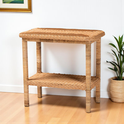 Trillium Brown Braided Rattan Side Table in Bohemian Style, 24.79'' H X 25.73'' W X 16.08'' D