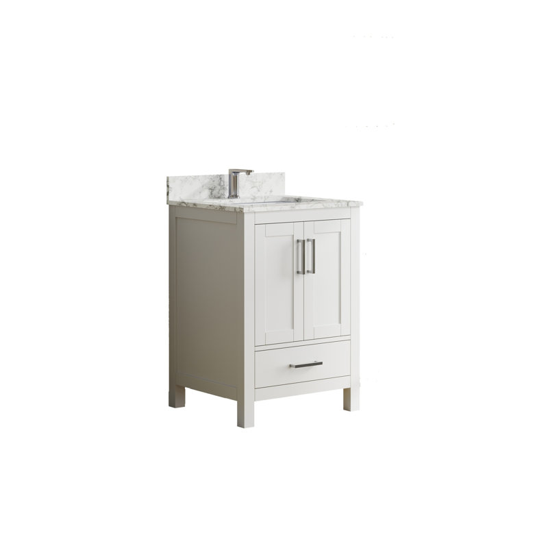 Meuble-lavabo de 23 po avec lavabo, meuble-lavabo avec 2 portes et 1 tiroir, meuble-lavabo autoportant en bois blanc avec trou pour robinet