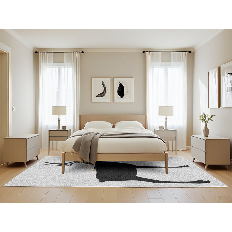 Tapis gris/zone noire à motifs, Rectangle 5 pi x 8 pi