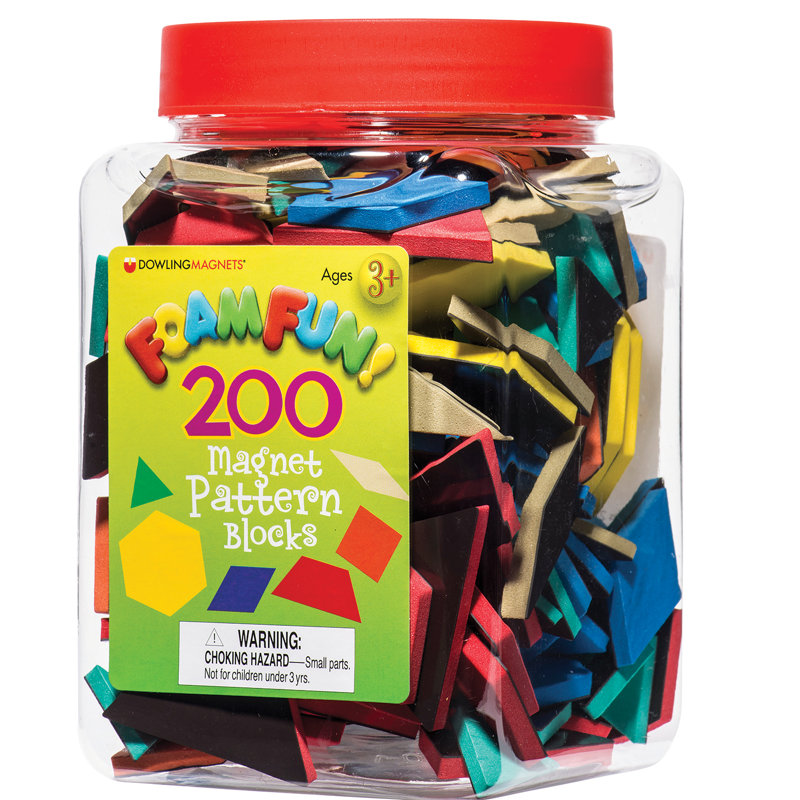 Colorful Foam Magnetic Pattern Blocks Set, 200 Pieces