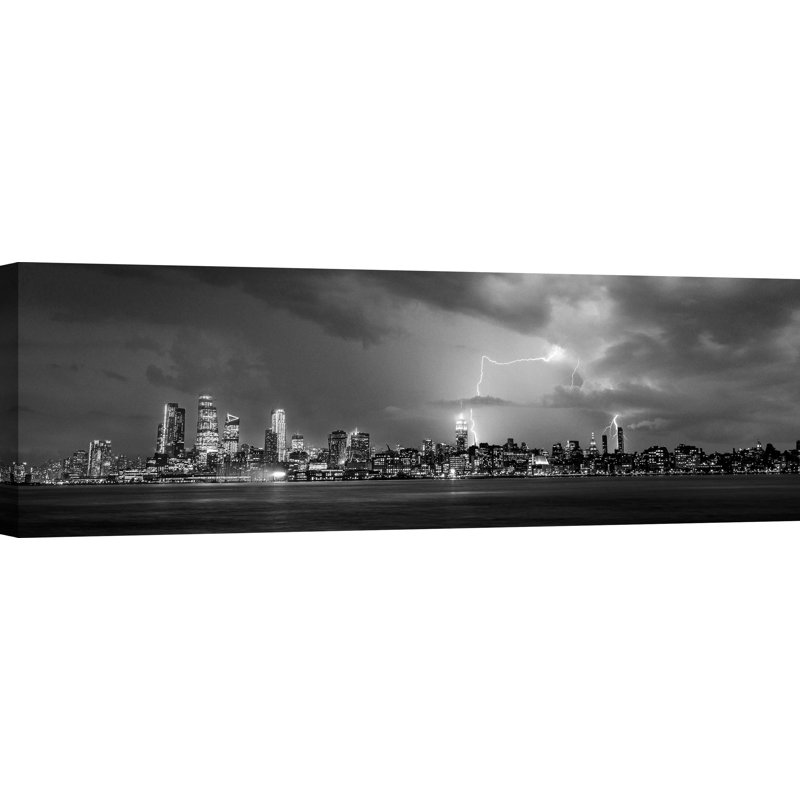 Storm Over New York City (B&W) - Wrapped Canvas Print, 40cm H x 120cm W x 4cm D