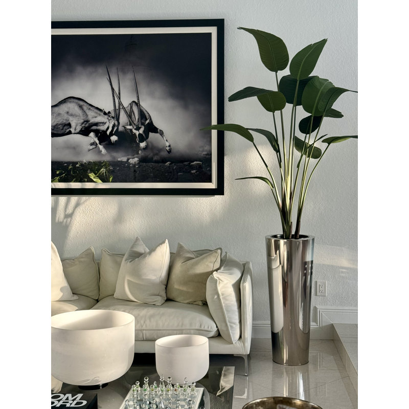 Faux Bird Of Paradise Tree in Metal Planter, 96" H x 40" W x 24" D, Silver