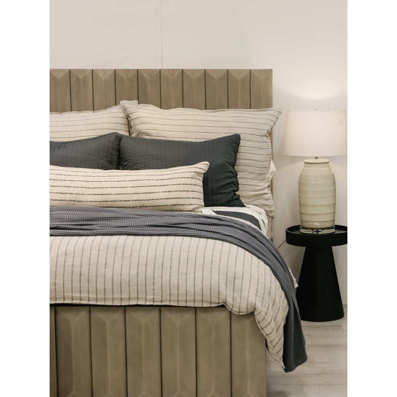 Jojo Pillow Cover & Insert, Ivory/Blue Gray Striped, Square 20" H x 20" W
